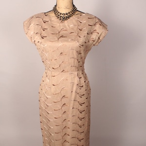 Vintage 50s 60s Tan Embroidered Dress Size S 26&quot; waist