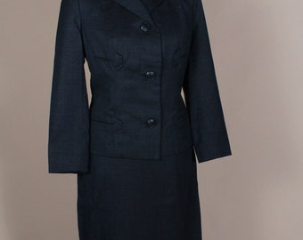 Vintage 50er 60er Jahre blauer Rock Anzug Größe S Taille 62 cm Robinsons Design von Oscar