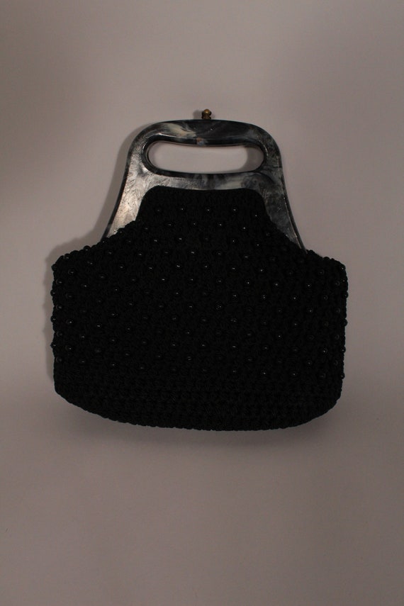 50s 60s Purse //  Vintage 50s 60s Black Knit Bead… - image 3