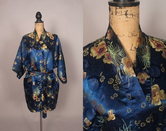 Vintage 80s Blue Short Robe by Solz Squirrel Hangzhou China