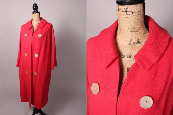 50s Coat // Vintage 50s Watermelon Pink Swing Coa