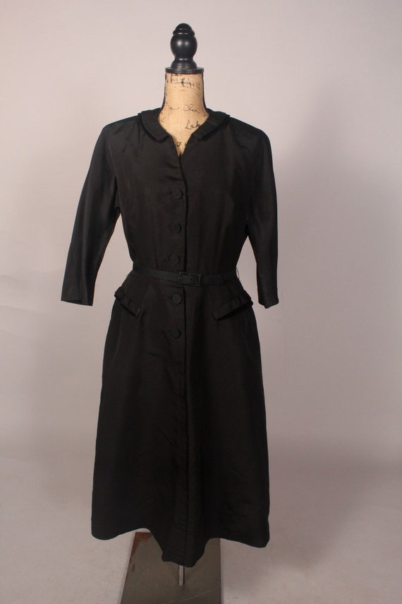 50s Black Dress,  Black Silk Dress,  50s Black Si… - image 2