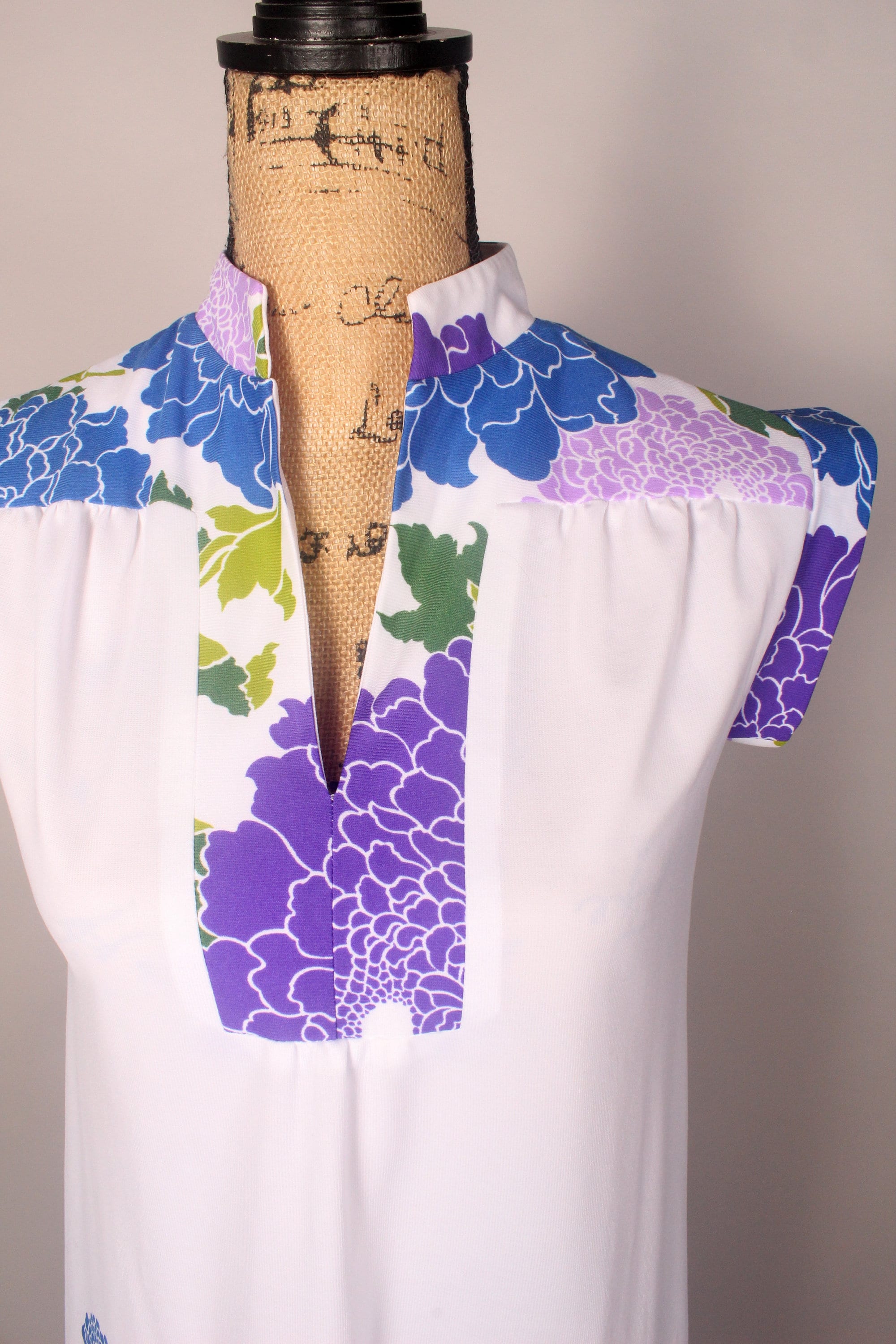Vintage 60s 70s Poly White Blue Floral Hawaiian Maxi Dress - Etsy