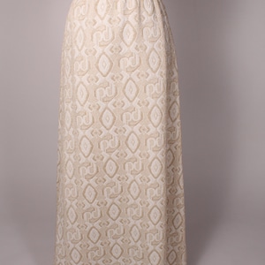 Vintage 60s 70s Tan Gold Poly Print Maxi Skirt by Fritzi of California Size M L  28-32&quot; waist textured