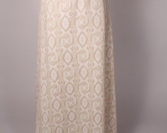 Vintage 60s 70s Tan Gold Poly Print Maxi Skirt by Fritzi of California Size M L  28-32" waist textured
