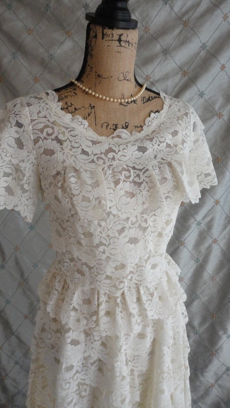 60s 70s Dress // Vintage 60s 70s White Lace Tiered Formal | Etsy