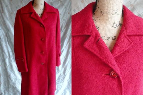 50s 60s Coat // Vintage 50s 60s Red Pink Coat Siz