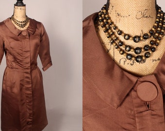 50s Dress, Brown Silk Dress, Vintage Silk Dress, Vintage Brown Dress, Vintage Dress M, 50s Silk Dress, 50s Brown Dress