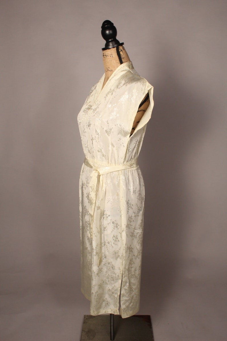 Vintage 80s Ivory Jacquard Dress Size M side slits image 8