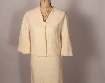 Vintage 60s Ivory Cream Lilli Ann Skirt Suit Size S 24" waist Paris San Francisco bell sleeves