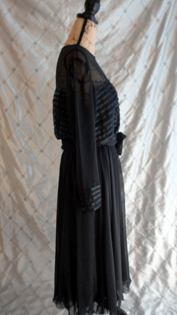 80s Dress //  Vintage 80s Black Chiffon Dress wit… - image 6