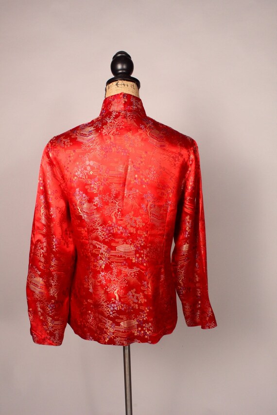 Vintage 80s Red Satin Tapestry Top by Peony Brand… - image 8