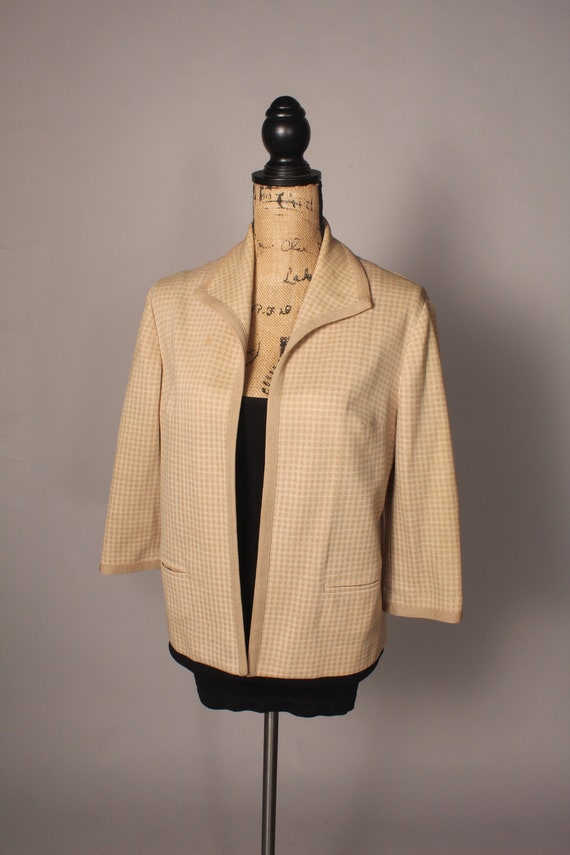 60s Jacket //  Vintage 60s Tan Check Light Wool J… - image 2