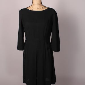 Vintage 50s 60s Black Linen Dress Size M L 30&quot; waist