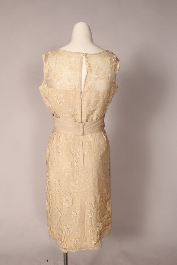 50s 60s Dress //  Vintage 50s 60s Cream Tan Lace … - image 8
