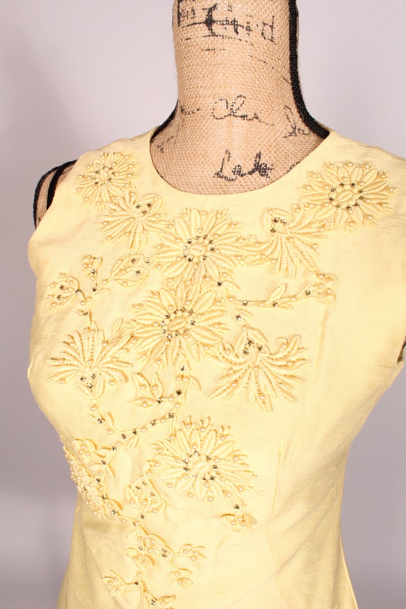 60s Dress // Vintage 60s Yellow Mini Dress with R… - image 7