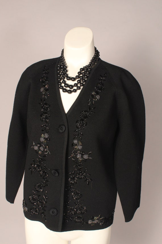 60s Jacket //  Vintage 60s Beaded Black Wool Jack… - image 2