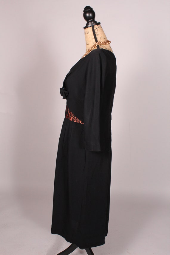50s Dress  //  Vintage 50s Black Rayon Dress with… - image 8