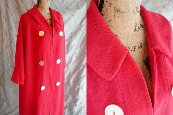 50s Coat // Vintage 50s Watermelon Pink Swing Coa
