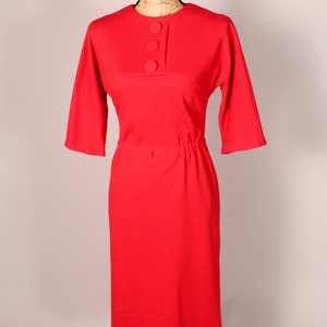 50s 60s Dress // Vintage 50s 60s Red Knit Dress with Big Buttons by R&K Originals Size M 'For The Girl Who Knows Clothes' image 2