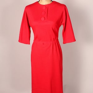 50s 60s Dress // Vintage 50s 60s Red Knit Dress with Big Buttons by R&K Originals Size M 'For The Girl Who Knows Clothes' image 2