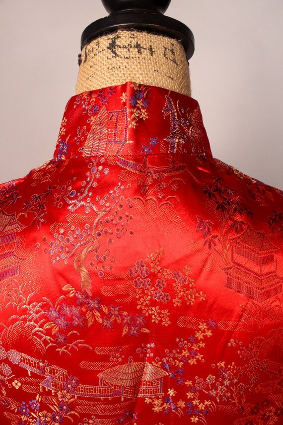 Vintage 80s Red Satin Tapestry Top by Peony Brand… - image 9