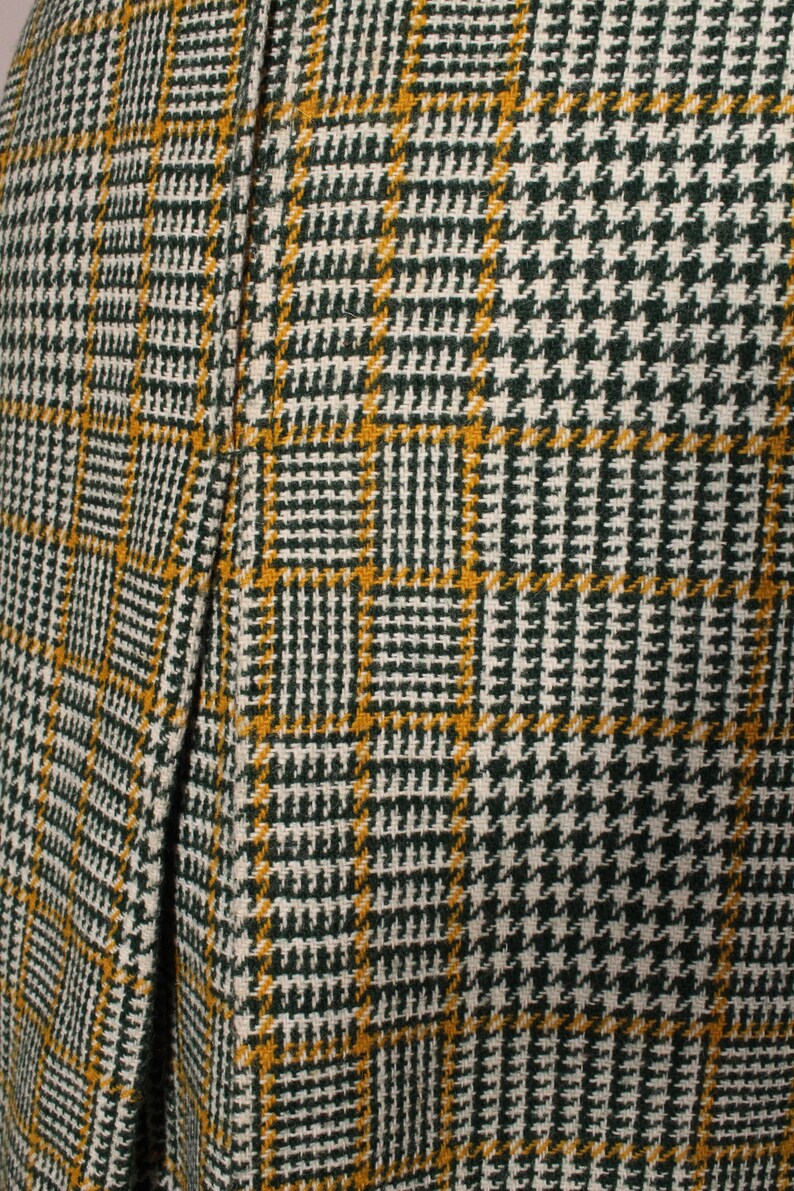 Vintage 60-tals grön rutig minikjol från Scaasi för Lortogs, storlek S, midja 64 cm bild 9