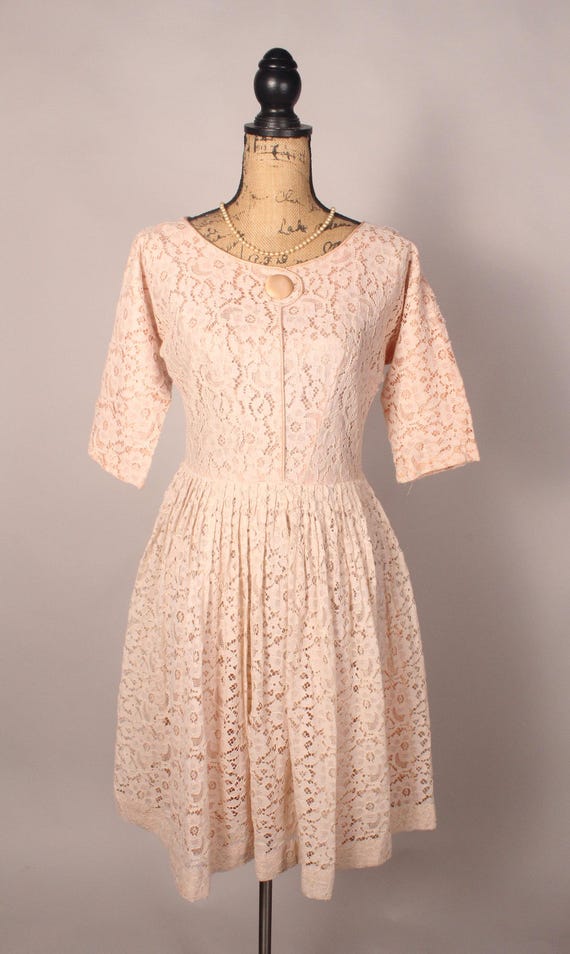 Vintage 50s Pink Peach Cream Lace Dress With Satin Button Size M 28" Waist  Metal Zipper - Etsy
