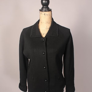 Vintage 60s Black Wool Cardigan Sweater Jacket by Palio made in Italy Size M L
