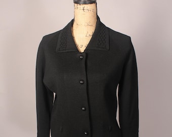 Chaqueta tipo cárdigan de lana negra vintage de los años 60 de Palio, fabricada en Italia, talla M L