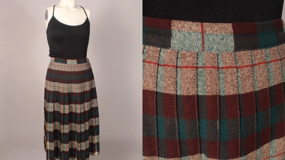 50s Skirt //  Vintage 50s Brown Green Plaid Wool … - image 1