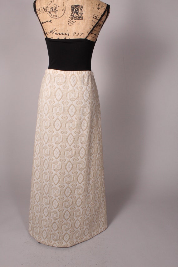 60s 70s Maxi Skirt //  Vintage 60s 70s Tan Gold P… - image 7