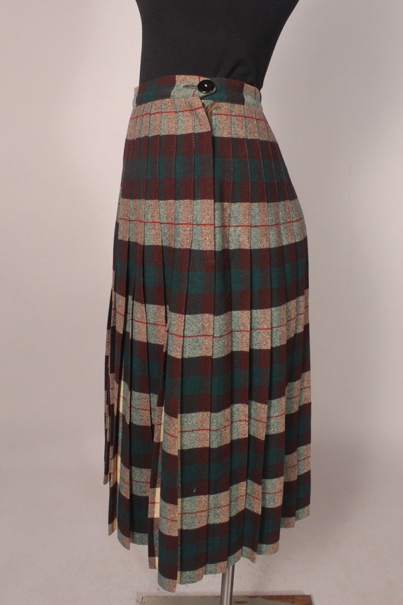 50s Skirt //  Vintage 50s Brown Green Plaid Wool … - image 7