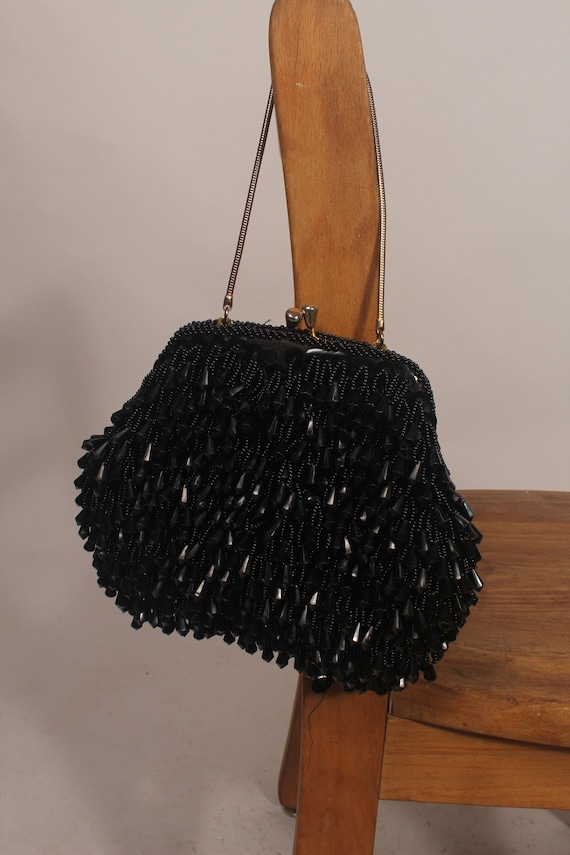 Vintage Sequin and bead clutch bag, Vintage evening bag gold and black, Vintage 1950's cluctch bag