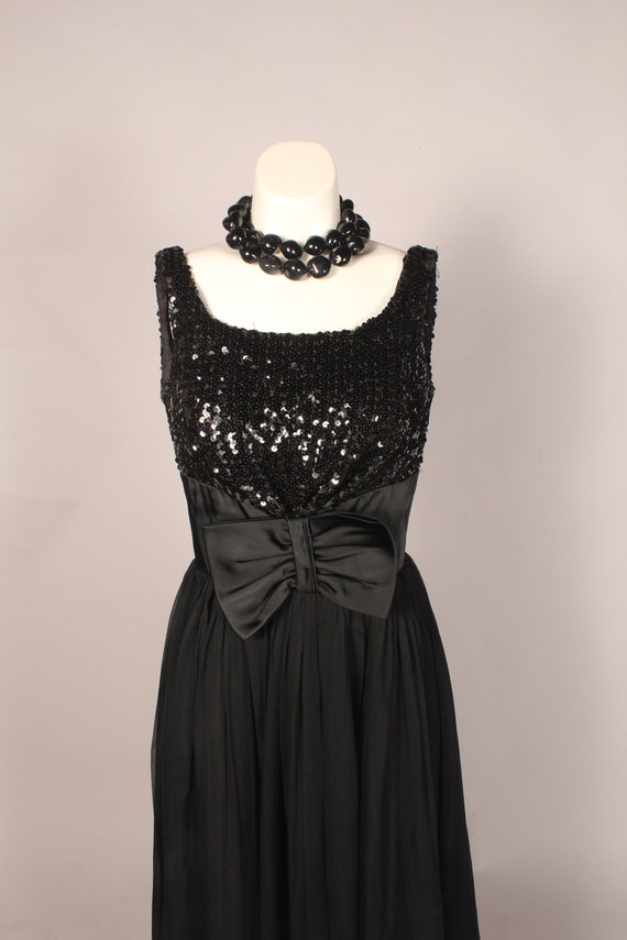 50s Dress // Vintage 50s Black Sequin Chiffon Sat… - image 3