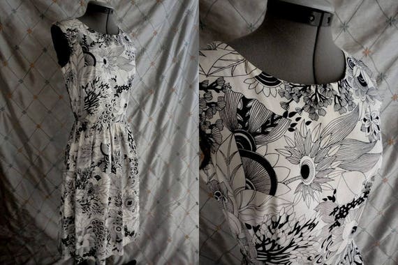 60s 70s Dress // Vintage 60s 70s Black & White Gra