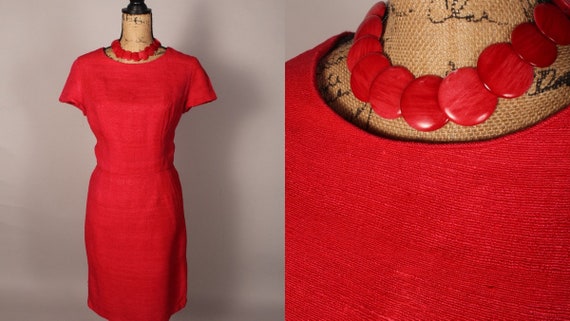 60s Dress //  Vintage 60s Red Textured Dress Size… - image 1