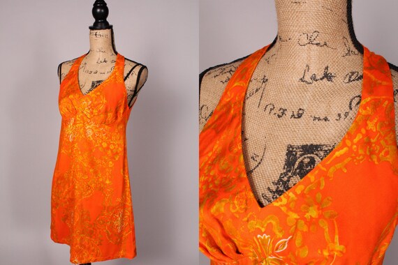 60s 70s Dress // Vintage 60s 70s Orange Print Hawa