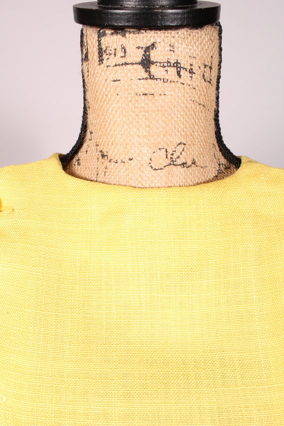 60s Dress //  Vintage 60s Lemon Yellow Linen Mini… - image 4