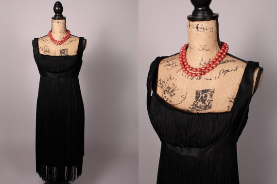 Vintage 50s Dress // Vintage 50's Black Fringe Co