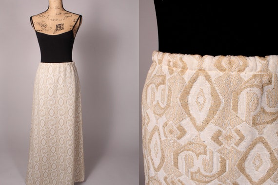 60s 70s Maxi Skirt //  Vintage 60s 70s Tan Gold P… - image 1