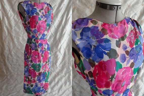 Vintage 50s 60s Dress /// Vintage 50s 60s Blue Pin