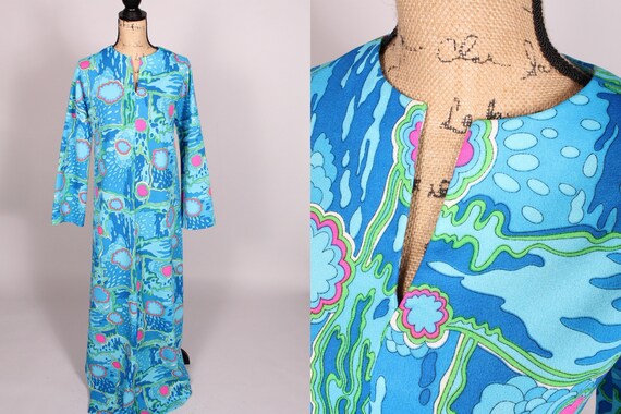60s 70s Dress // Vintage 60s 70s Blue Pink Psyche