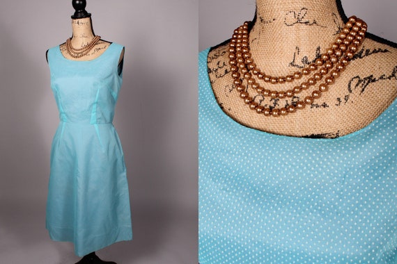 50s 60s Dress//  Vintage 50s 60s Light Blue Swiss… - image 1