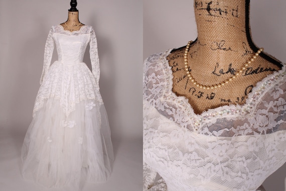 50s 60s Wedding Dress // Vintage 50s 60s White La