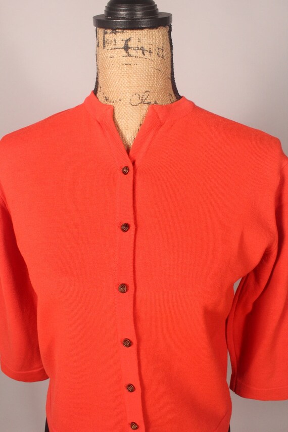 Vintage Cardigan Sweater, 60s Orange Cardigan Swe… - image 3