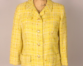 Vintage 60s Yellow Textured Blazer Jacket by Davidow London Paris New York Size M L