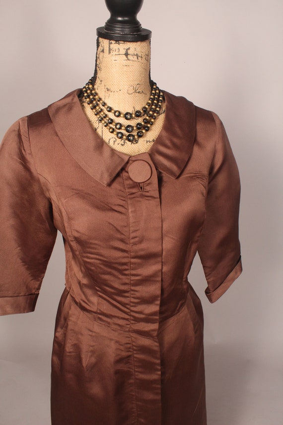 50s Dress, Brown Silk Dress, Vintage Silk Dress, … - image 3