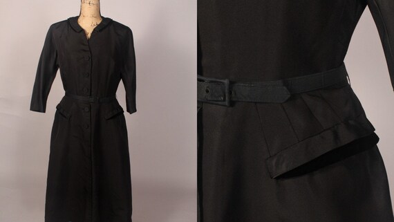 50s Black Dress,  Black Silk Dress,  50s Black Si… - image 1