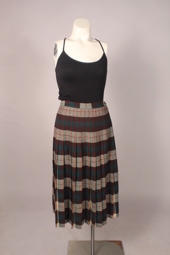 50s Skirt //  Vintage 50s Brown Green Plaid Wool … - image 2